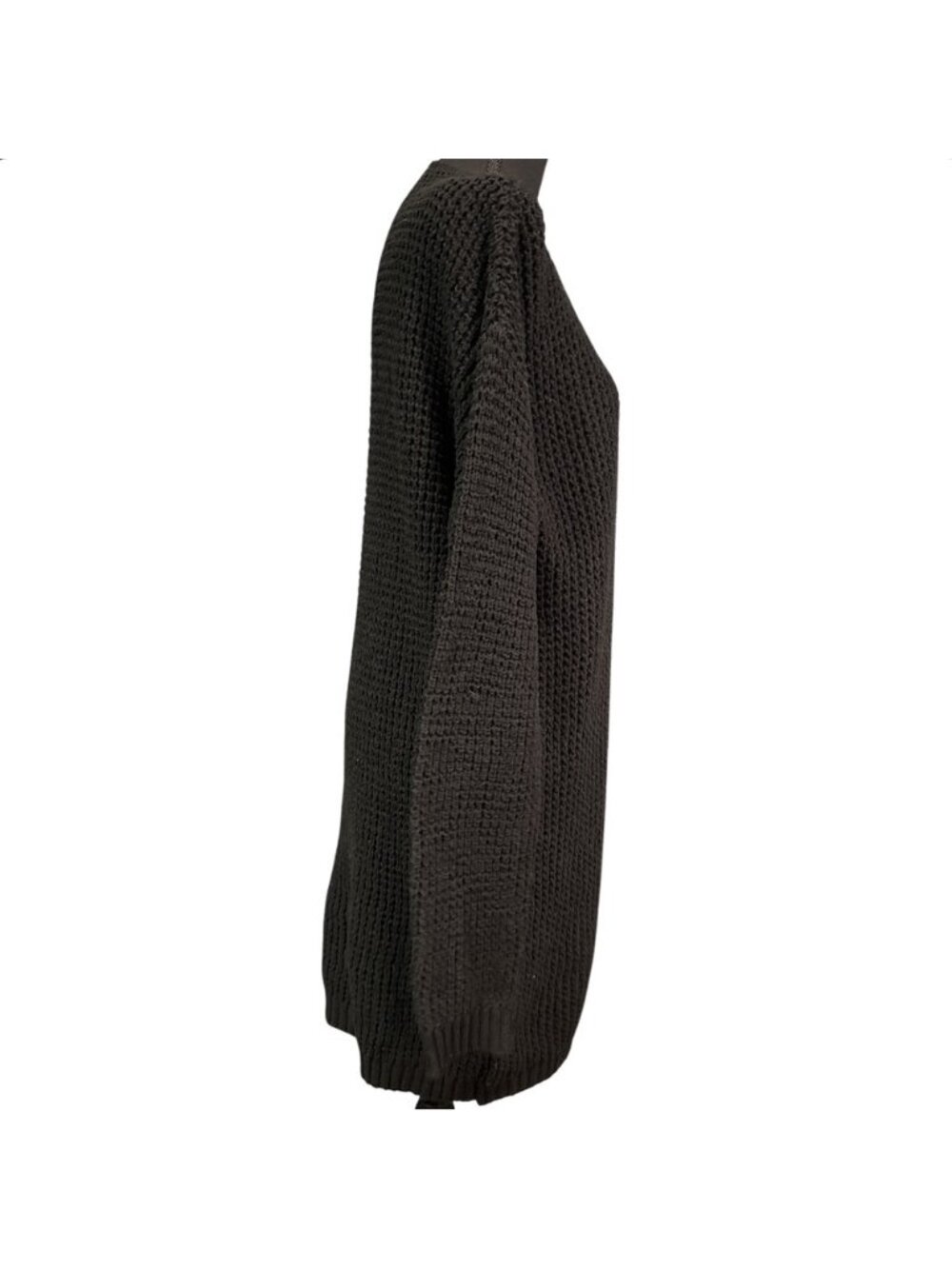 🔵 Black Knit Front Zip Women’s Long Sleeve Sweater Dress - Picture 3 of 7